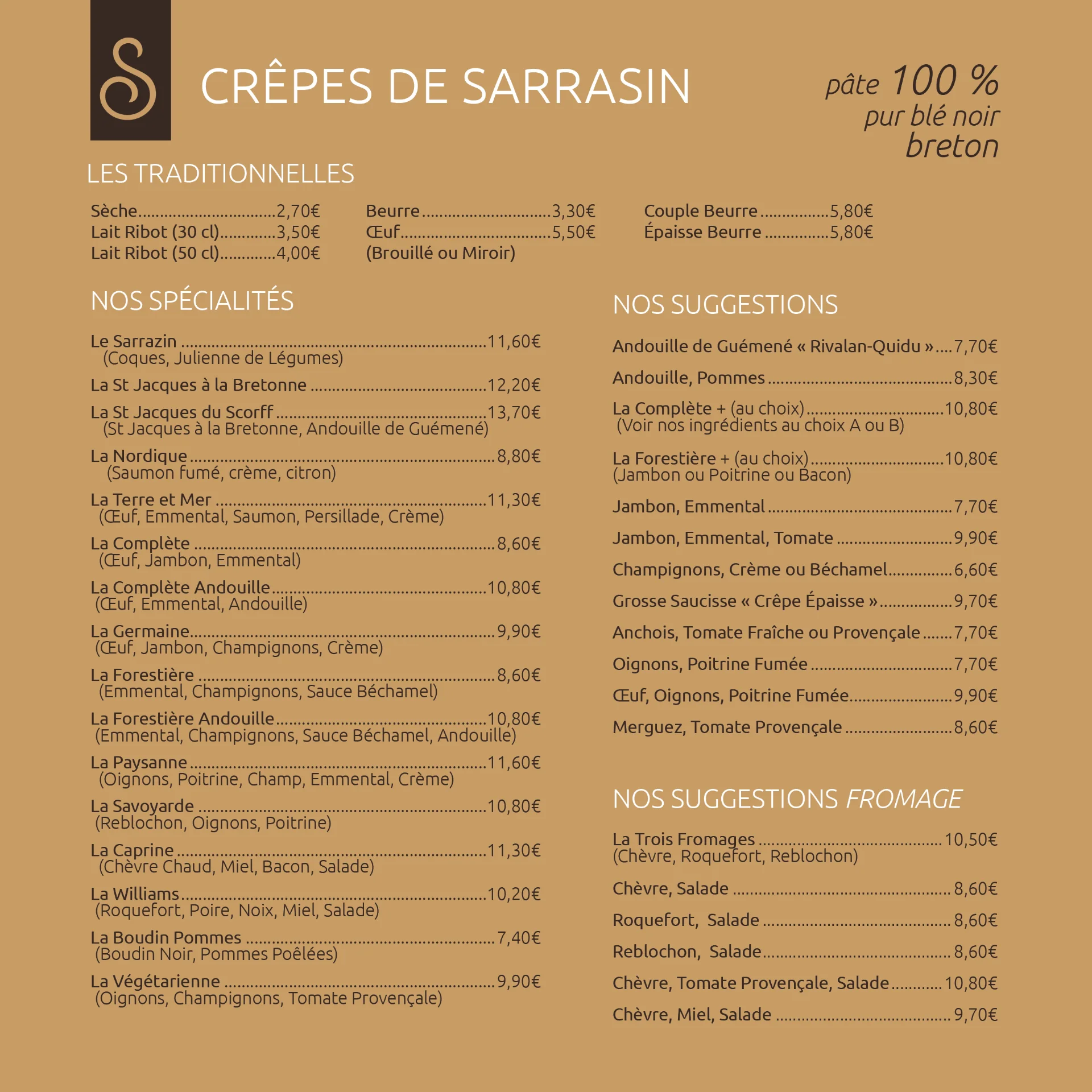 Menu de la crêperie Le Sarrazin
