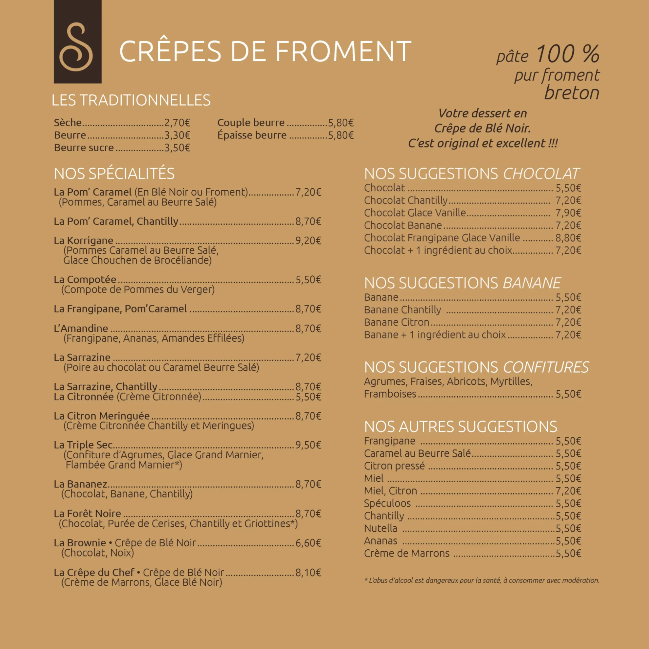 Menu de la crêperie Le Sarrazin