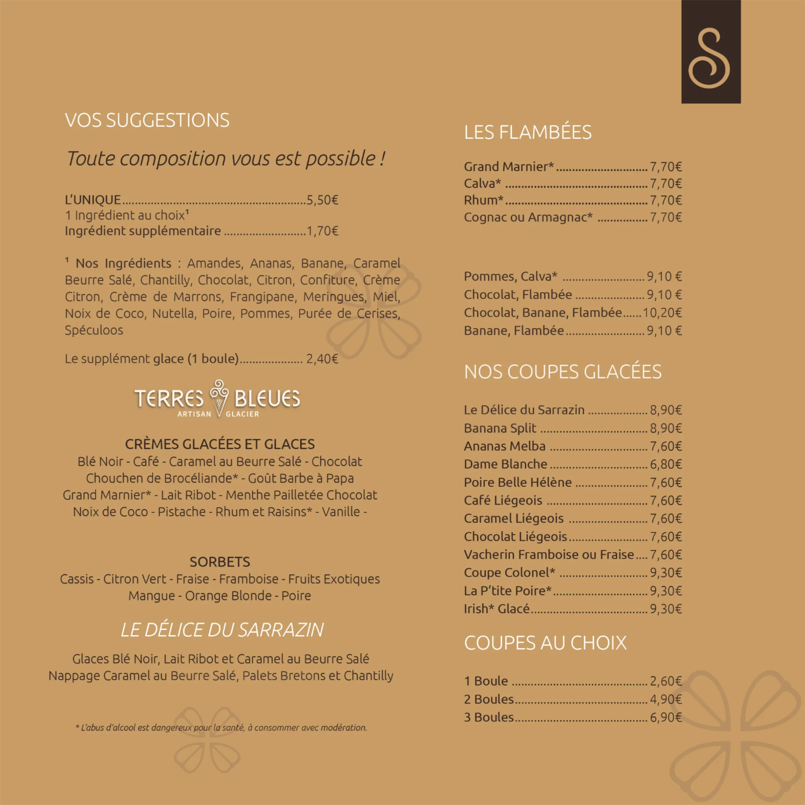 Menu de la crêperie Le Sarrazin
